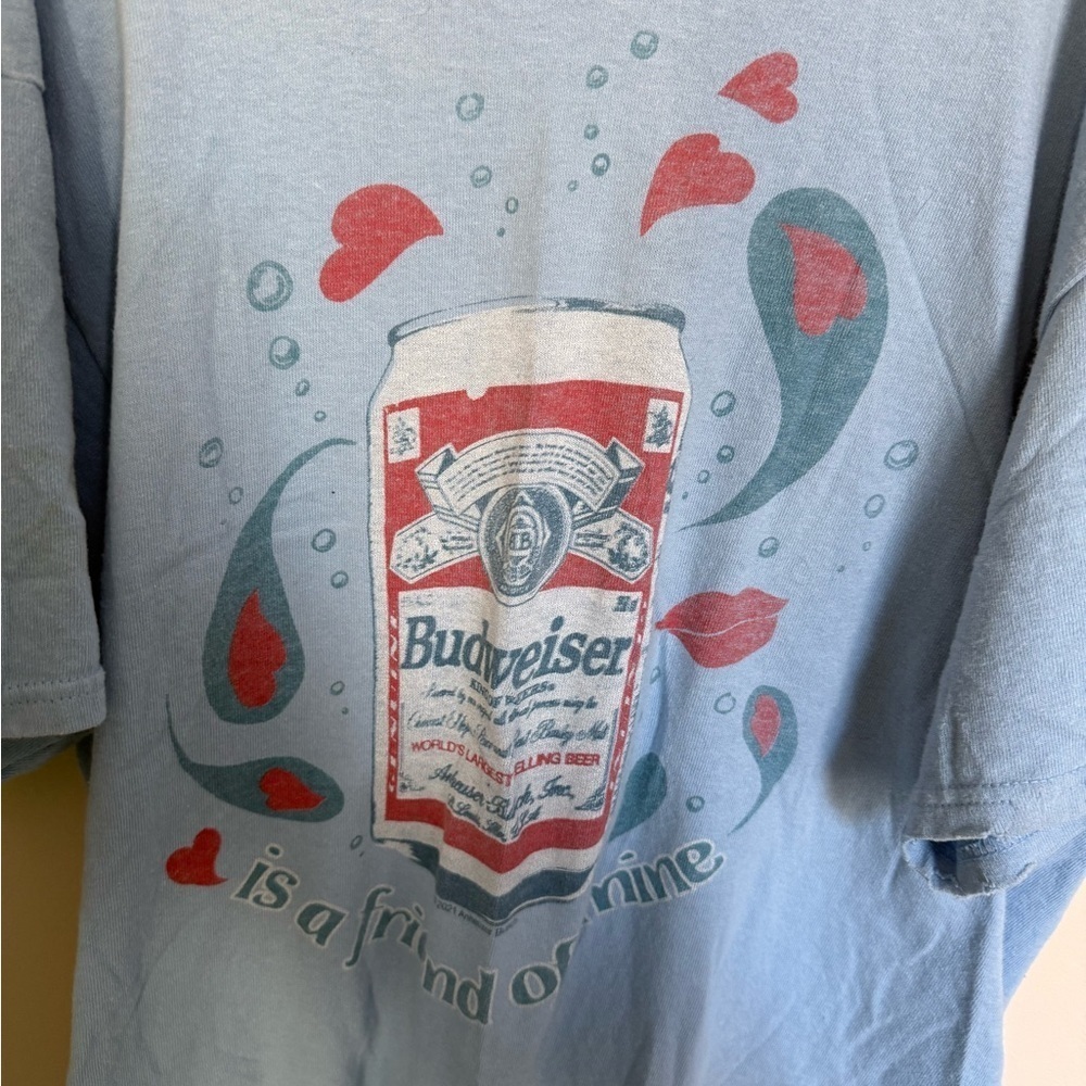 Light Blue Women’s Sz Small Junkfood Clothing Budweiser Is A Friend of Mine Tee - Picture 3 of 7